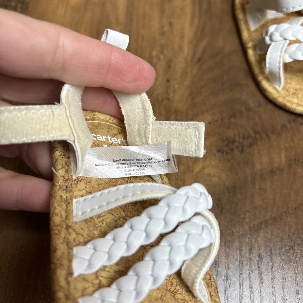 Carters Baby 0-3M White Sandals Braided Straps Boho Summer Faux Leather